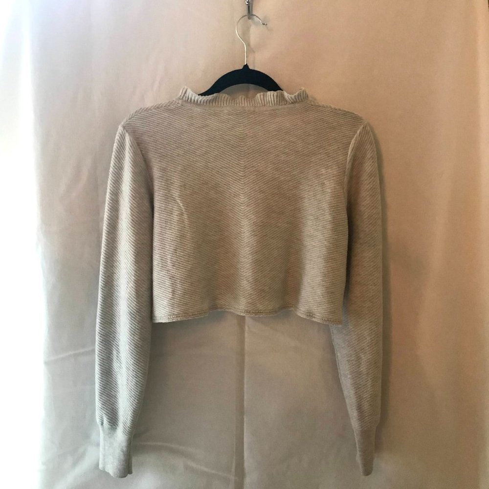J Crew Light Grey Crop Ruffle Neck Sweater - Picture 3 of 4